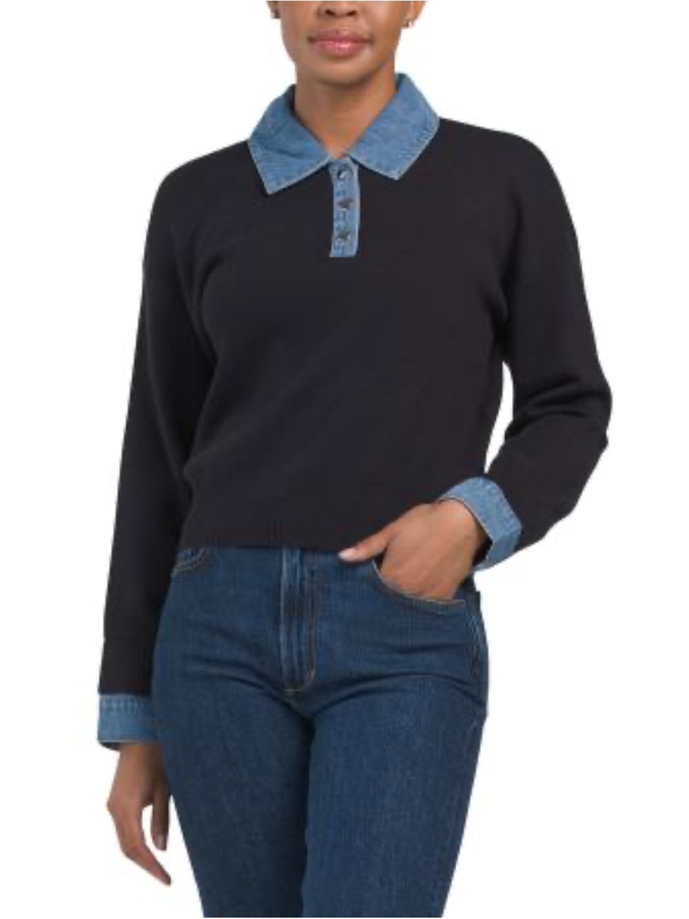 La Vila Milano Navy Pullover Sweater with Denim Collar